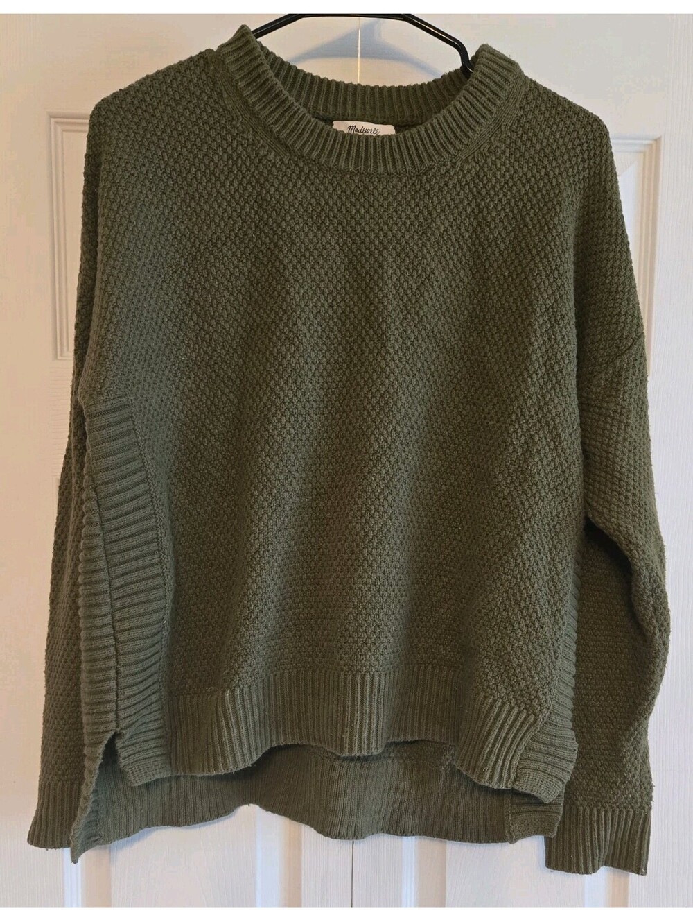 Madewell Crewneck Knit Sweater Olive Grewn Sz M pickford Cotton Blend Casual